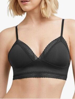 Maidenform Women's Lacy XL Lace Trim Triangle Bralette Black Comfy Sexy